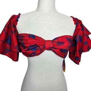 Shein SXY Red Floral Off Shoulder Crop Tube Top Size Large